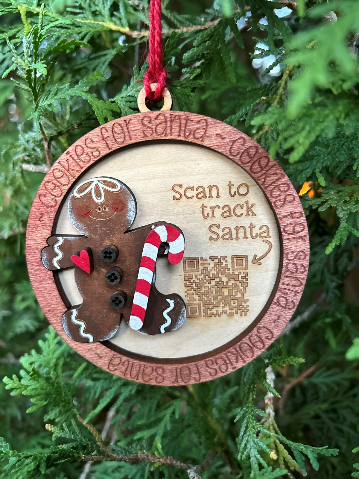Gingerbread Santa Tracker Wood Ornament