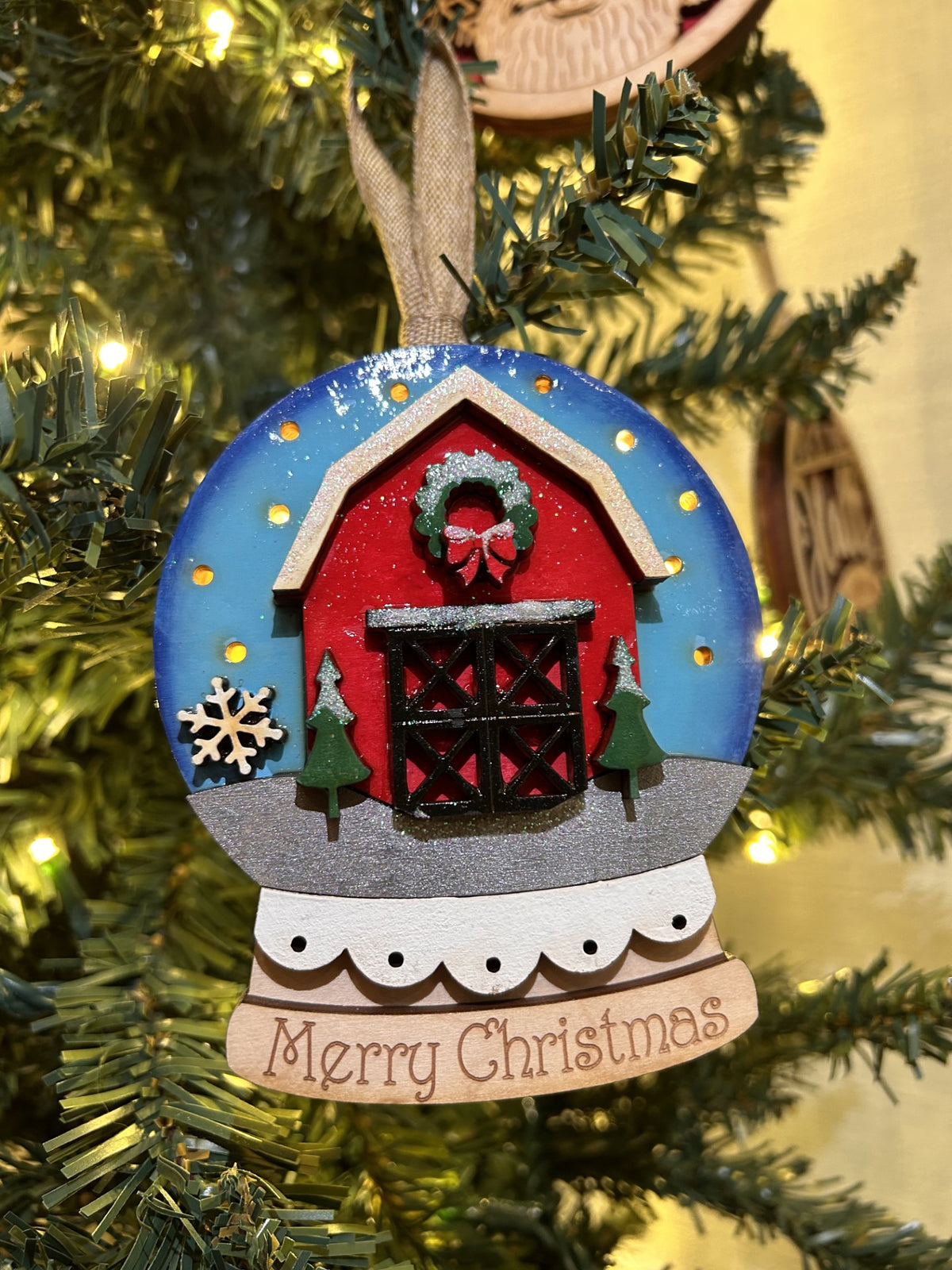 Light-Up Red Barn Snow Globe Ornament