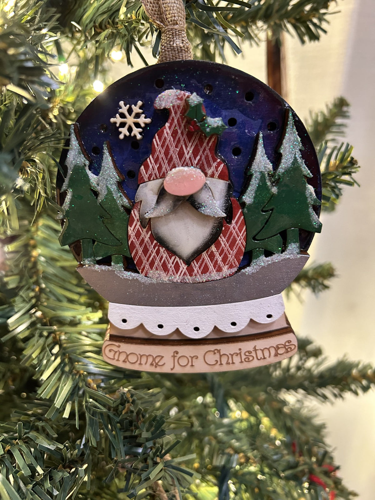 Light-Up Gnome for Christmas Snow Globe Ornament