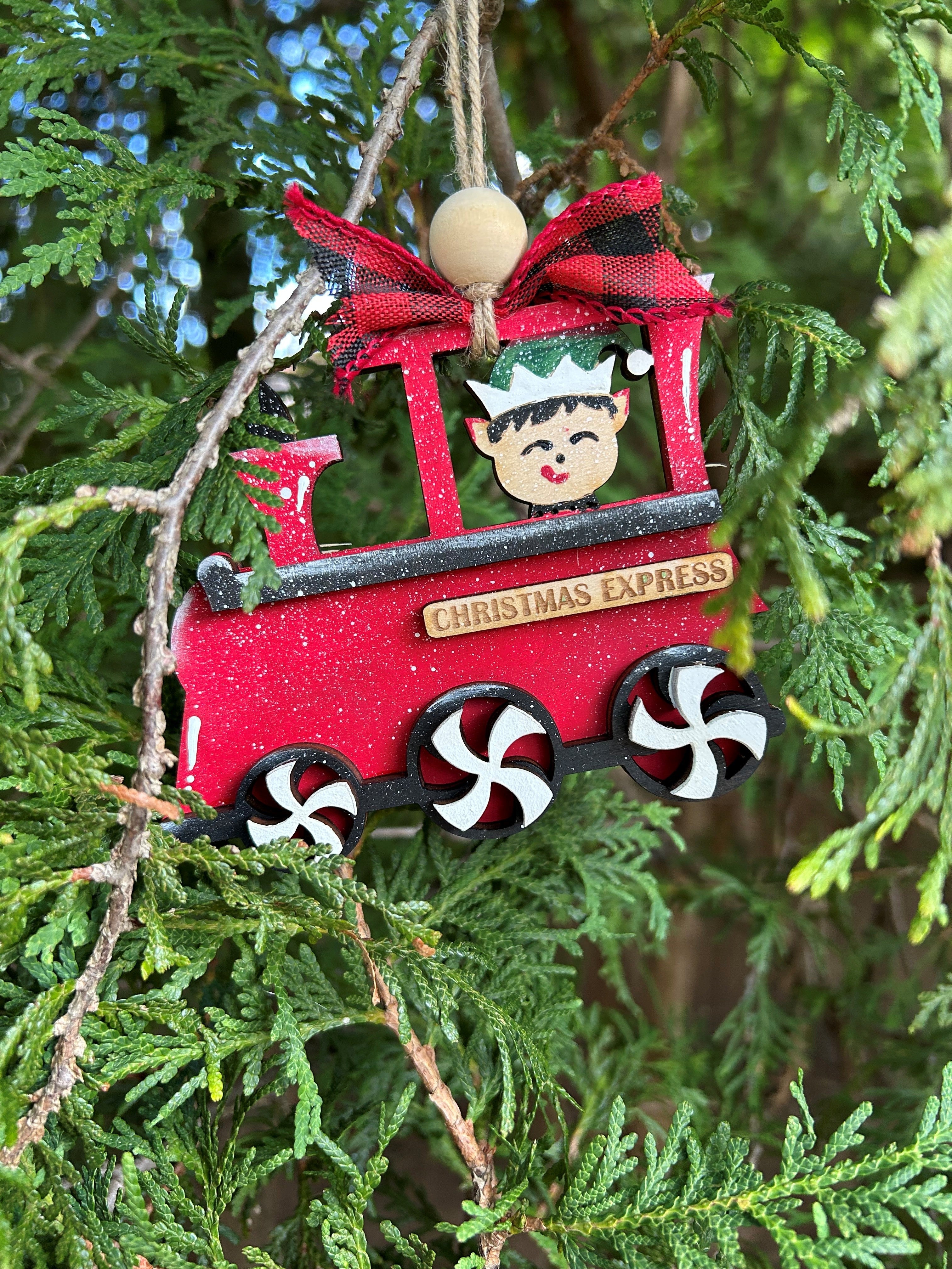Pop Out Wood Ornament Kit - Elf Train
