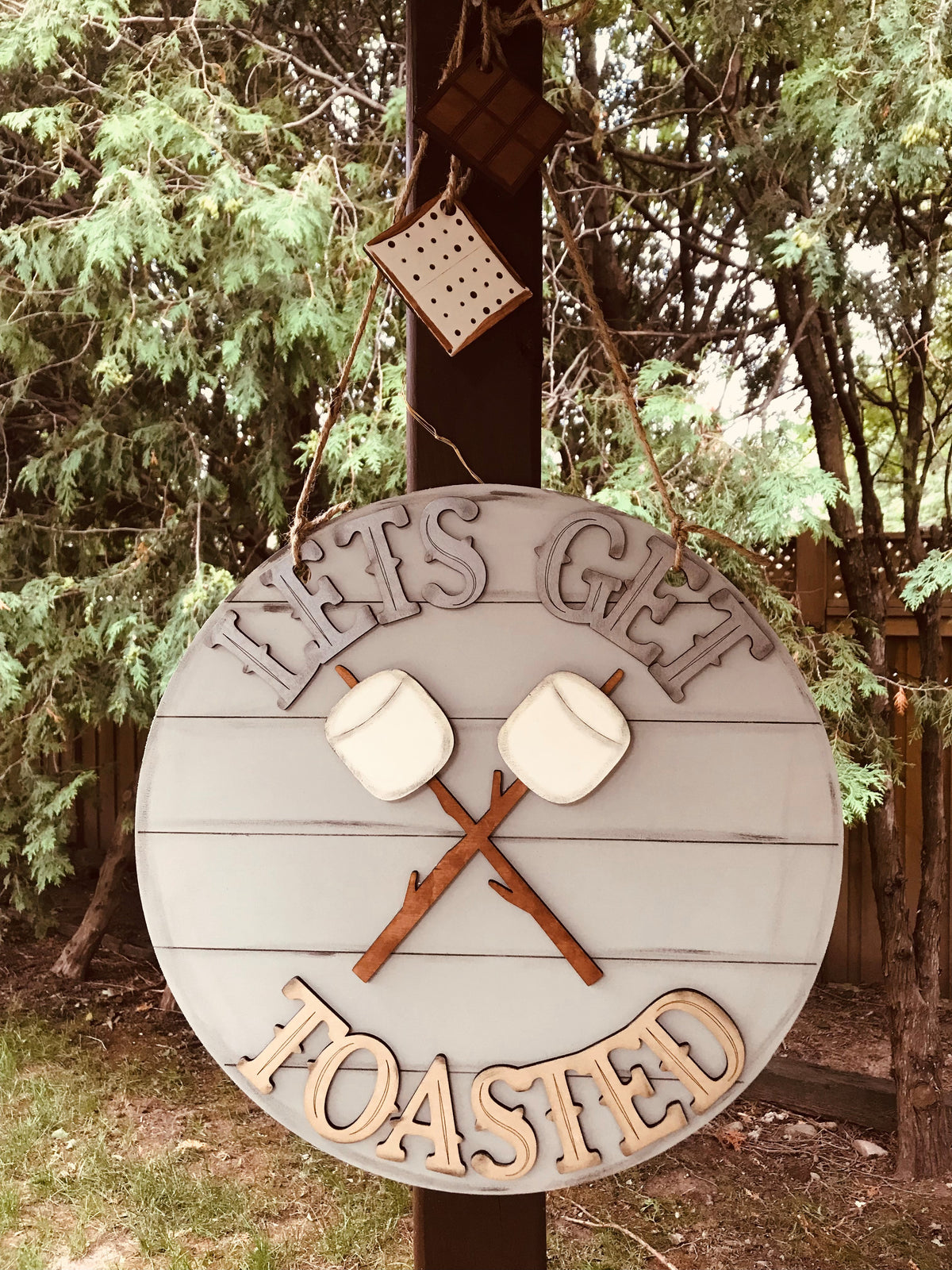 Let's Get Toasted Wood Hanging Sign