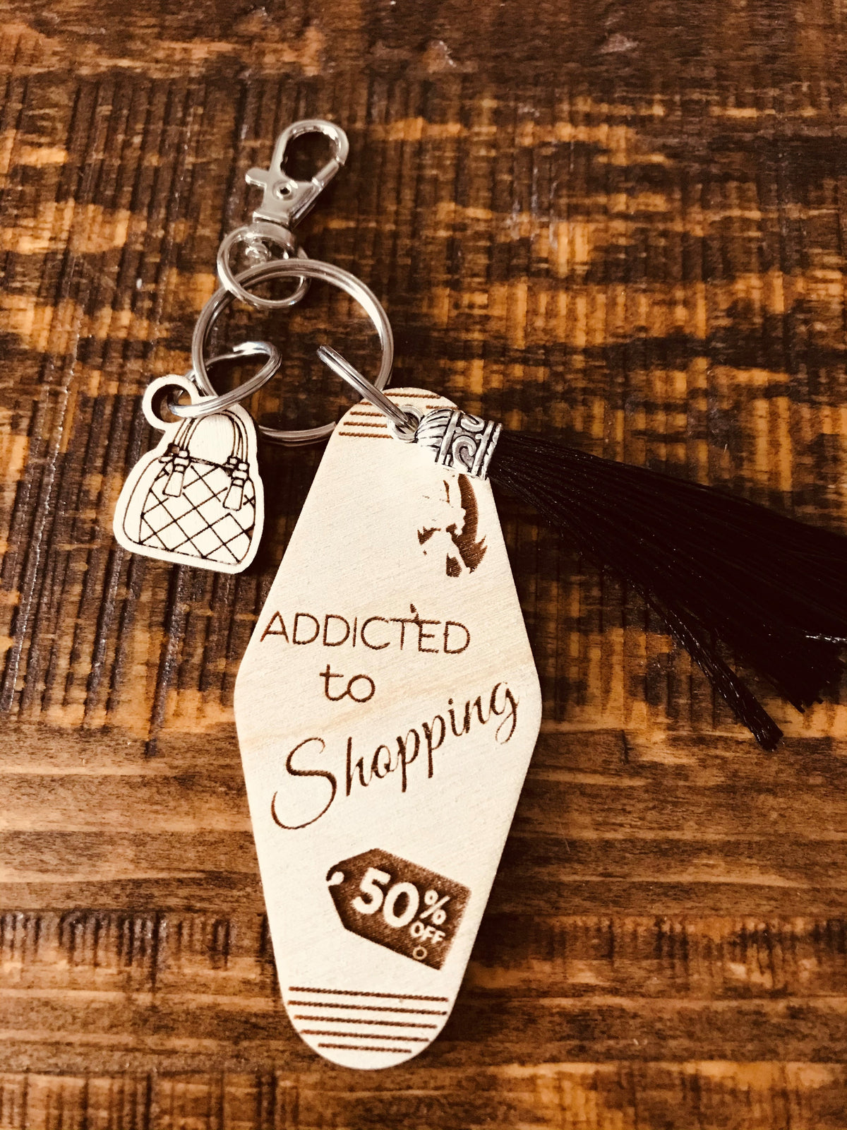 Addicted to Shopping Motel Key Ring