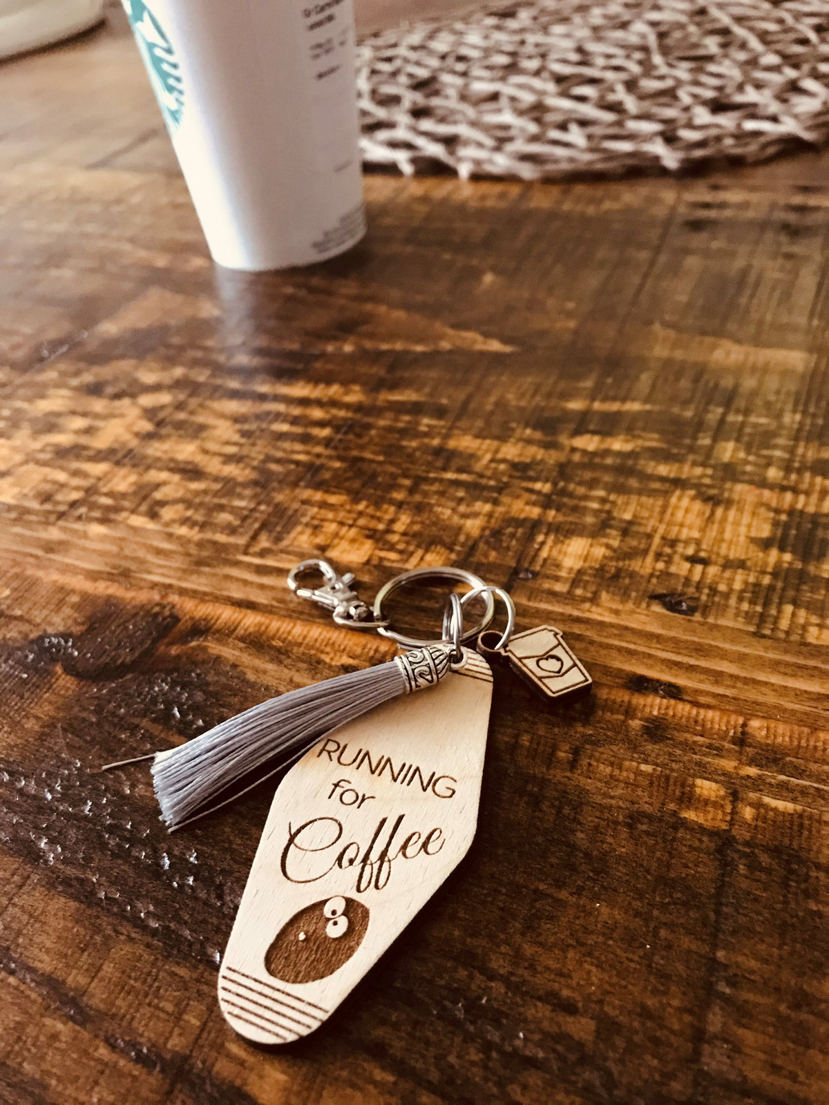 Running for Coffee Motel Key Ring